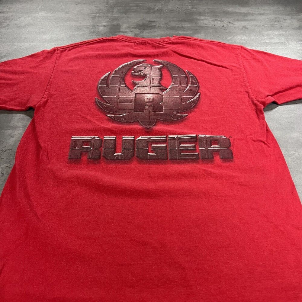 Ruger Pistol Shirt Men Large Red Black Rifle Firearm Gun Promo Logo Cowboy